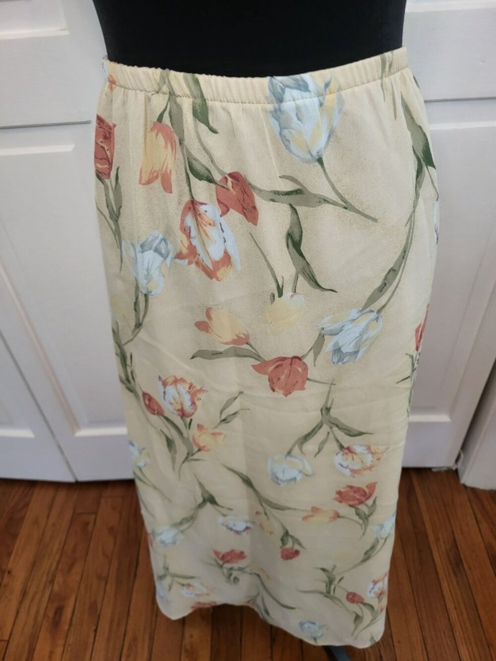 Cricket Lane Vintage 90s Beige Floral Sheer Maxi Skirt Elastic 3X Cottage Fairy - Picture 3 of 8